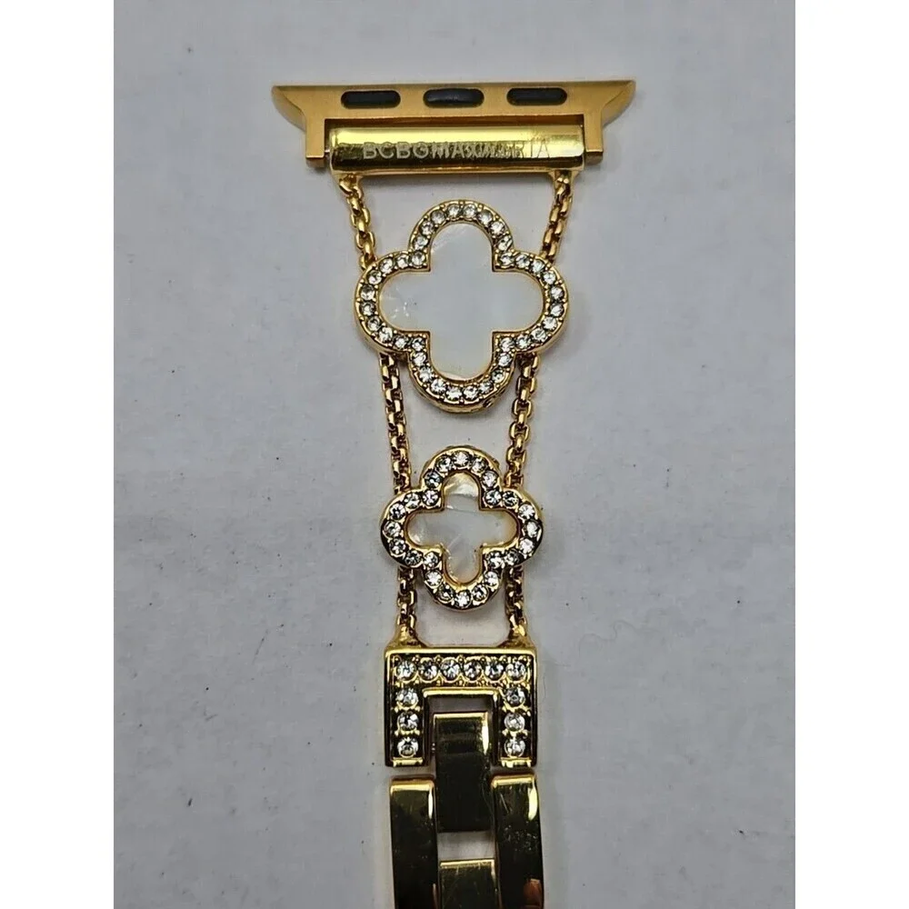 BCBGMAXAZRIA Gold Clover Rhinestone Apple Watch Band 42 44 45 49 Link Adjustable
